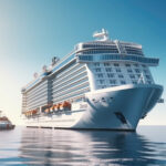 large luxurious cruise ship sailing in the sea on a sunny day.